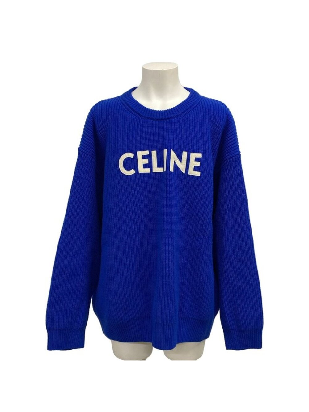 Celine Long Sleeve Sweater Blue White Wool M